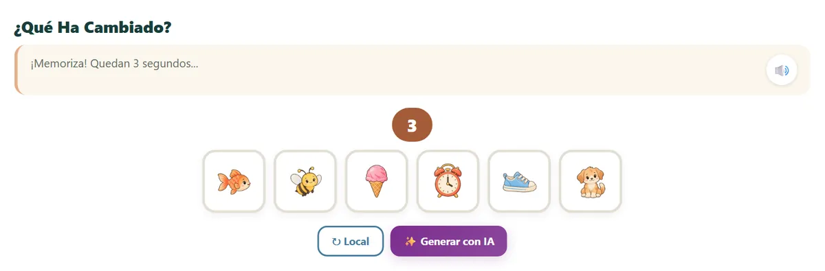 ¿Qué ha cambiado? en la app: seis dibujos en fila para memorizar y una cuenta atrás de tres segundos