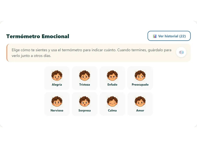 Termómetro emocional en la versión de demostración: ocho caras para elegir cómo te sientes